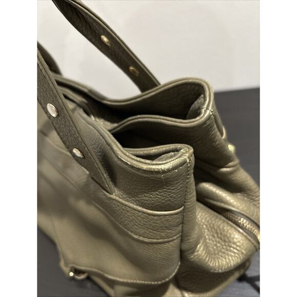 BOTKIER Trigger XL Satchel BIG Shoulder Bag Gold Metallic LEATHER Preowned READ - Picture 14 of 16